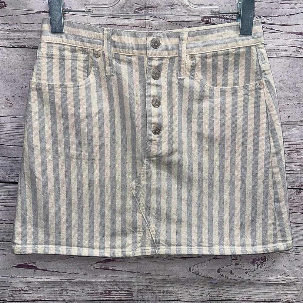 Madewell White and Grey Striped Mini Skirt Size 26